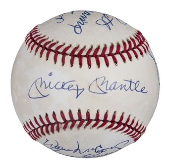 500 Home Run Club Multi Signed OAL Brown Baseball With 11 Signatures Including Mantle, Williams, Aaron & Mays (PSA/DNA)